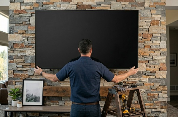 Wall mounted TV in modern living room